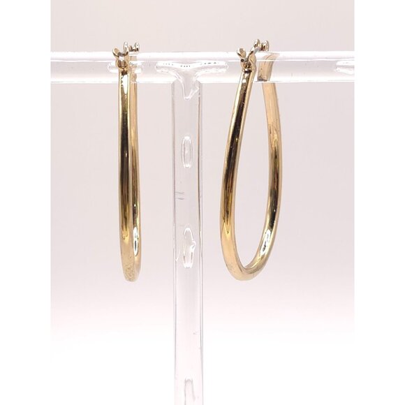 Gold Tone Rhinestone Hoop Earrings Oval Shaped - Picture 6 of 6